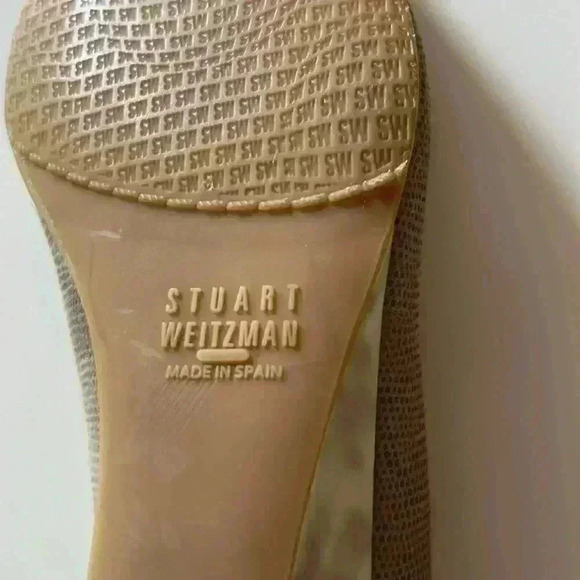 Stuart Weitzman Wedge Heel Dress Flat, Cream Textured Leather with Pearled Heel - Picture 11 of 11
